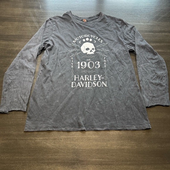 Harley Davidson Skull Graphic Long Sleeve Tee Large Lone Star TX 2021 - Picture 1 of 7